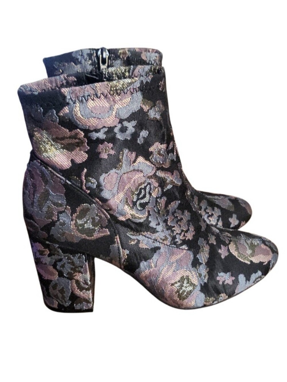 Kenneth Cole Reaction Floral Jacquard "Time For Fun" Ankle Block Heel Booties 9M